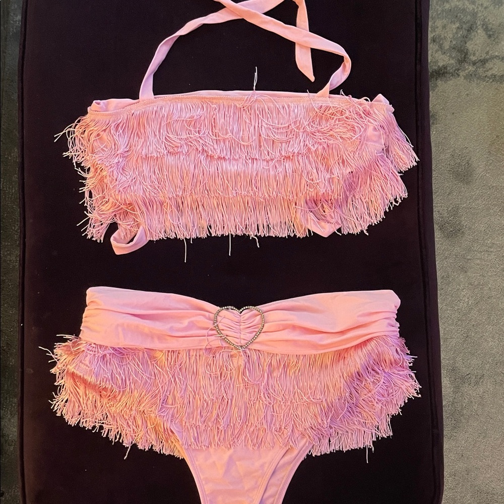 Fringe Bikini Set with Heart Accent